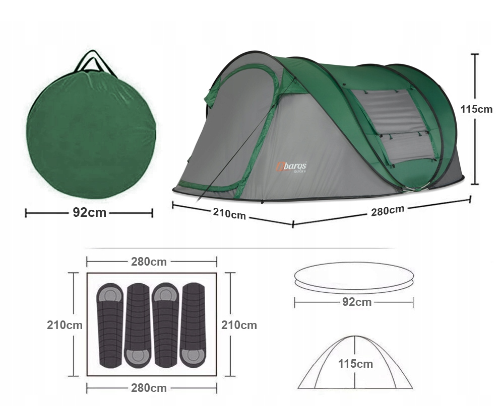 Tourist tent for 4 people, self-folding, window 280x210cm
