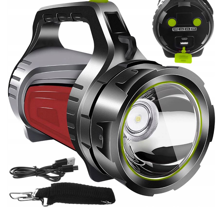 Powerful Flashlight, LED Searchlight, Rechargeable Powerbank