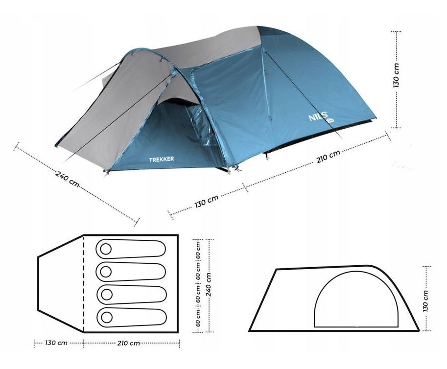 Velký turistický stan pro 4 osoby vodotěsný 340 x 240 cm