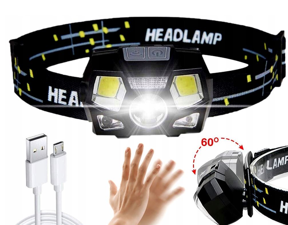 RECHARGEABLE LED HEADLAMP MOTION SENSOR 1000lm