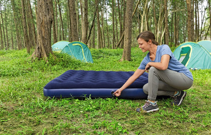 Double inflatable mattress 203 x 183 x 22 cm, shades of blue