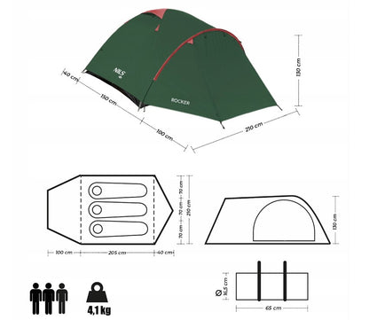 TOURIST TENT 3 PERSON RCKK WATERPROOF 345x210cm