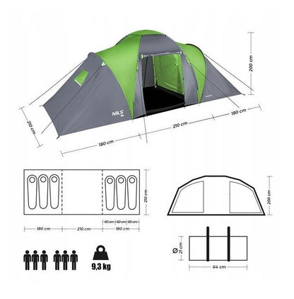 Vodotěsný kempingový stan pro 6 osob 570 x 210 cm