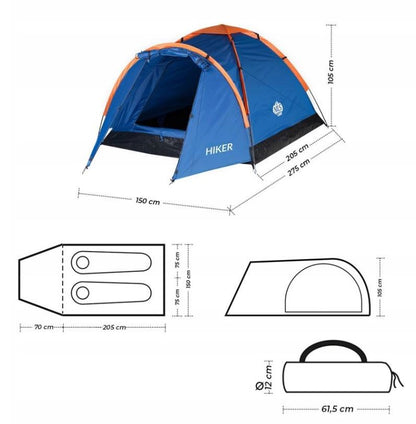 Tourist Camping Tent for 2 people, Waterproof, 275 x 150 cm