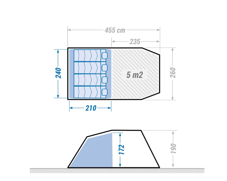 Quechua 4-person camping tent 445x260cm