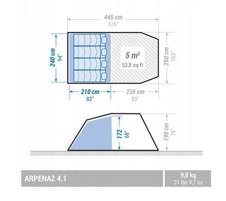 QueA kempingový stan pro 4 osoby 445x240cm