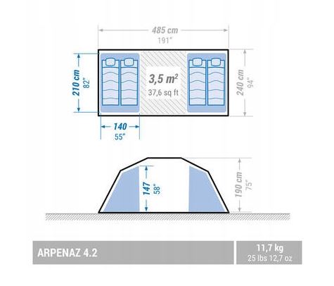 QueA kempingový stan pro 4 osoby 485x240cm