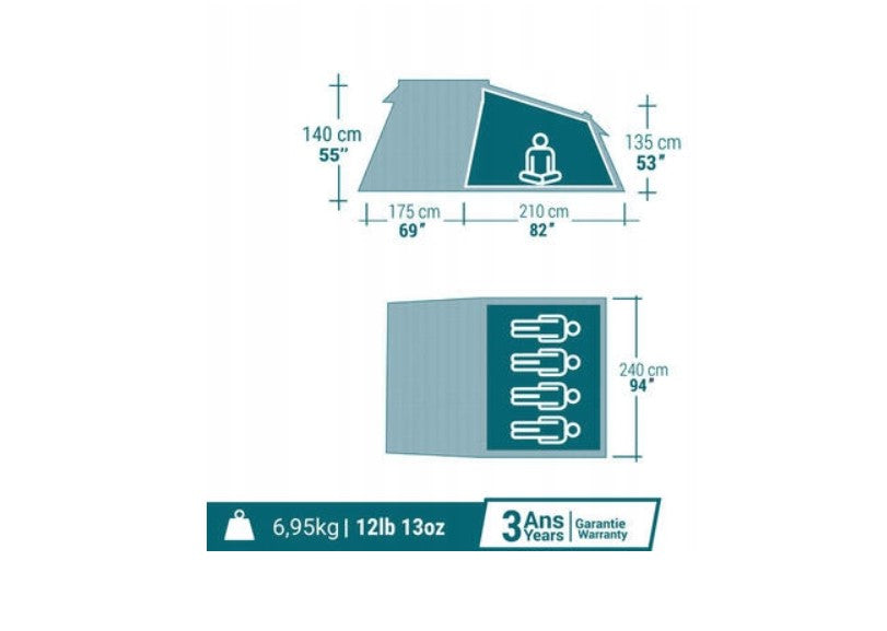 Namiot kempingowy 4 osobowy 385x240cm XXL UN100