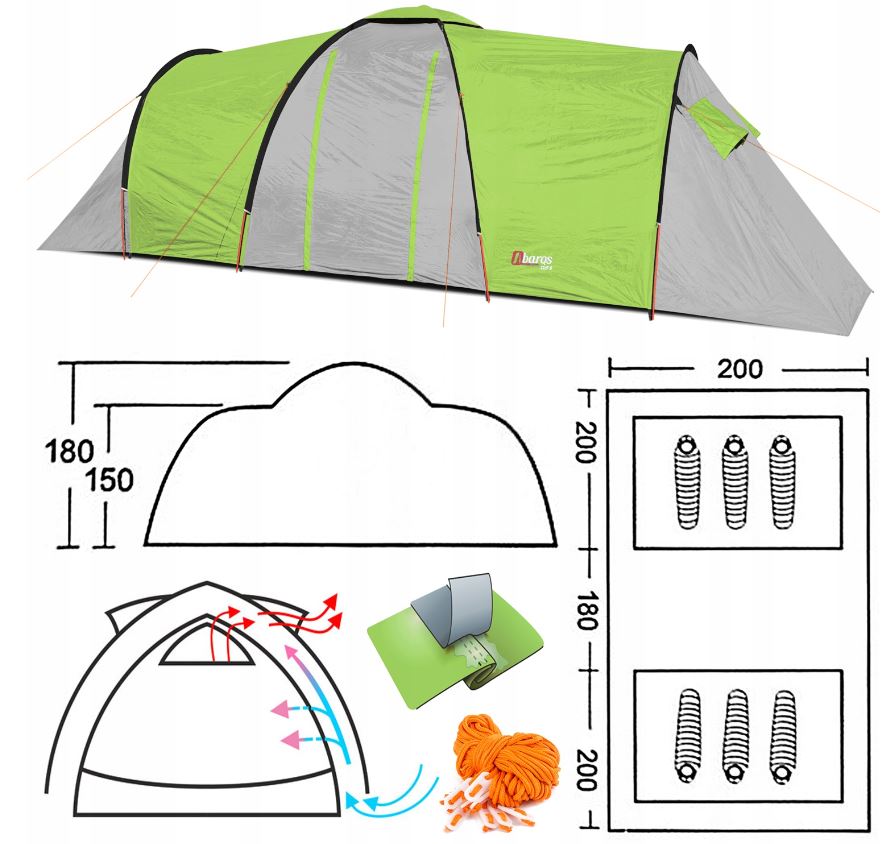 ABARQS CLIF-6 6-person tourist tent 3000mm 2 chambers