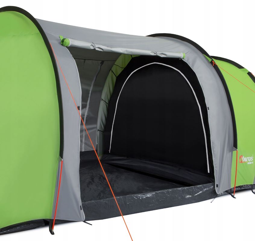 Tourist tent for 4 people, 2 bedrooms, vestibule, gray and green, 440x210cm