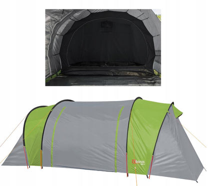 Tourist tent for 4 people, 2 bedrooms, vestibule, gray and green, 440x210cm