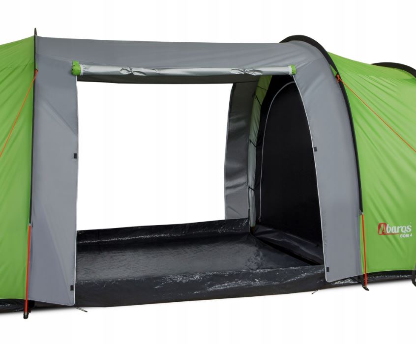 Tourist tent for 4 people, 2 bedrooms, vestibule, gray and green, 440x210cm