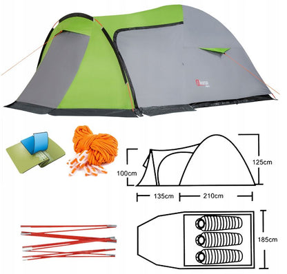 Tourist tent for 3 people, bedroom, vestibule, 2 entrances, 355x185cm