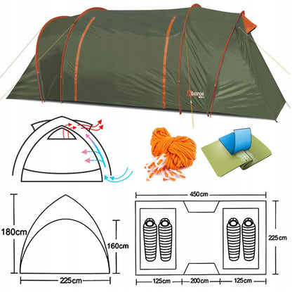 4-person tent, 2 bedrooms, vestibule 450 x 225 cm