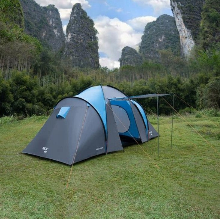 Large family tourist camping tent for 4 people with a vestibule 450x210cm