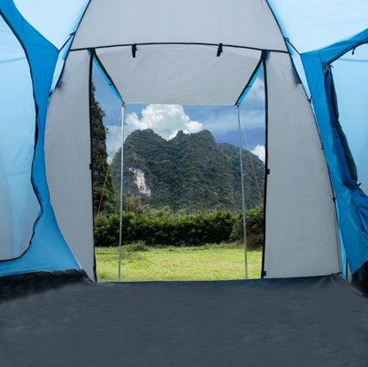 Large family tourist camping tent for 4 people with a vestibule 450x210cm