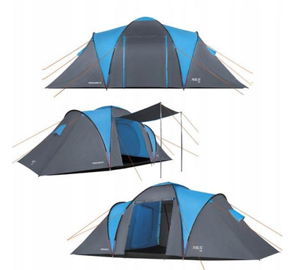 Large family tourist camping tent for 4 people with a vestibule 450x210cm