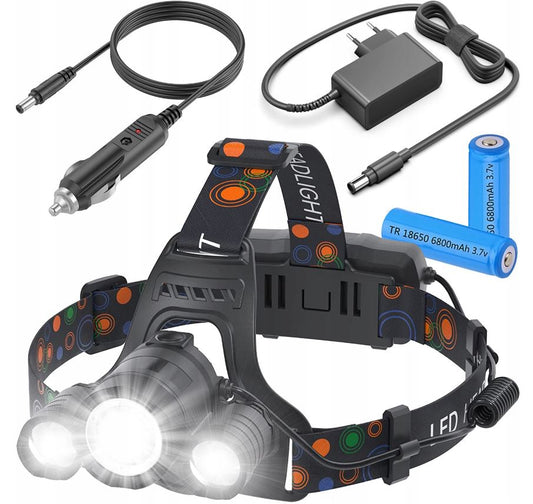 Powerful headlamp, rechargeable battery (13600 mAh)