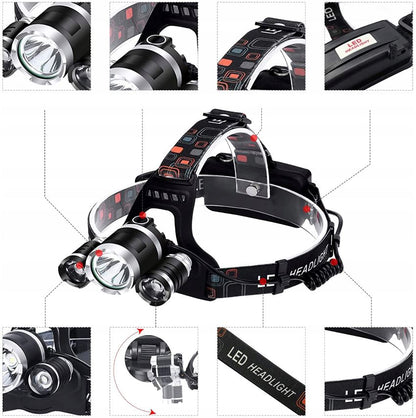 Powerful headlamp, rechargeable battery (13600 mAh)