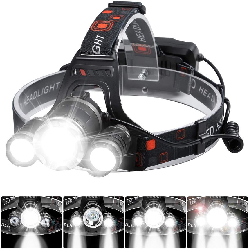 Powerful headlamp, rechargeable battery (13600 mAh)