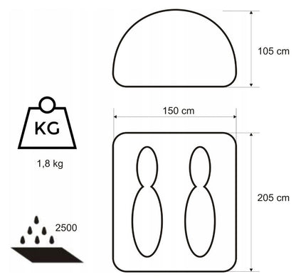 Acamper DOMEPACK tent for 2 people, 205x150cm