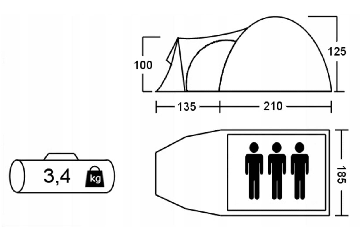 Acamper Monsun 3-person tent 345x185cm