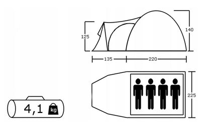 Acamper Monsun tent for 4 people, 355x225cm