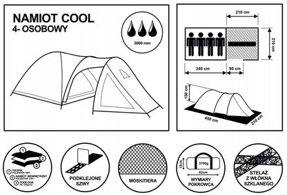 4-PERSON TOURIST tent 210 x 450 x 150 cm