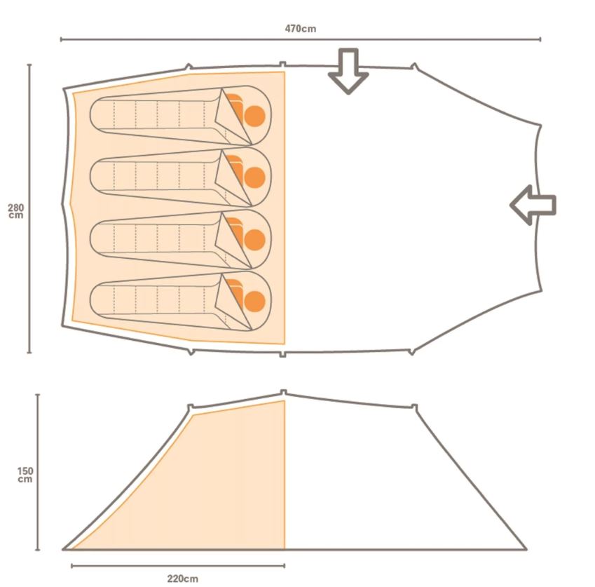 Vester 4-person tunnel tent 470x280cm