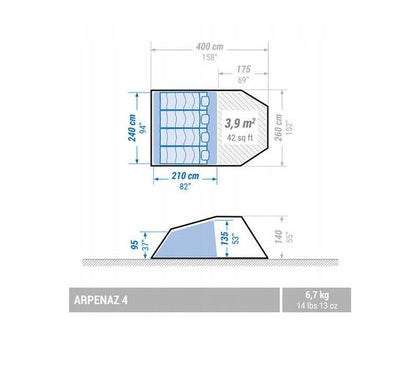 Arpenaz Rodinný stan pro 4 osoby, Quechua 400x260cm