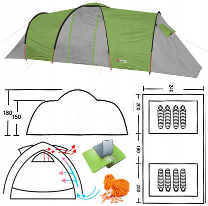 Green 8-person tent, 2-bedrooms, vestibule